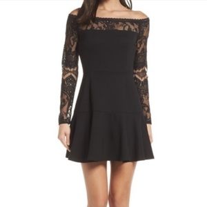 BB Dakota black Dennett off the shoulder lace dress NWT